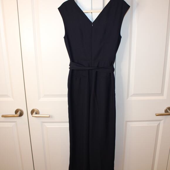 CLUB MONACO Lorenny Jumpsuit Straight Leg Navy Blue Belted Cross Front | 2 - Picture 9 of 11